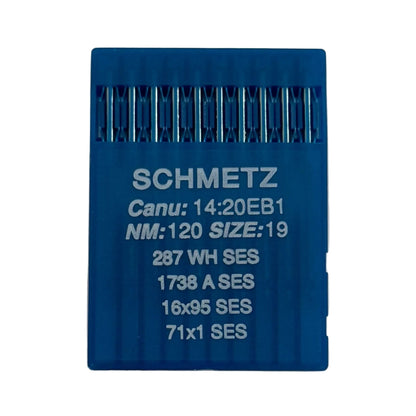 Image des aiguilles pour machines à coudre industrielles SCHMETZ DBx1 SES – pour la maille et les vêtements de sport (10 pcs) – disponible chez Šarlotes audumi
