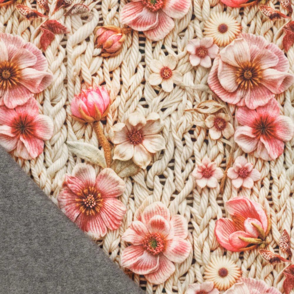 Bild mit Alpenfleece-Stoff mit Blumen – warmer Jersey – online erhältlich bei Šarlotes audumi