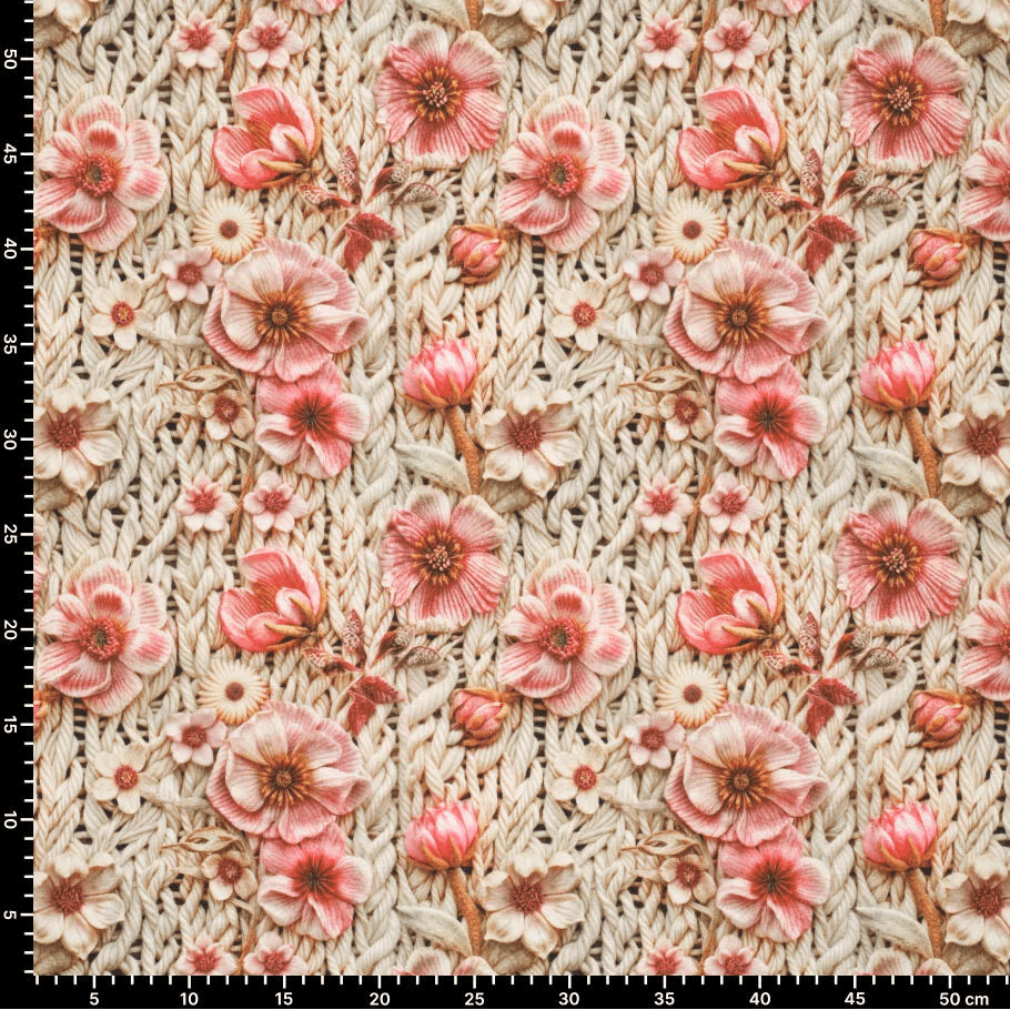 Bild mit Alpenfleece-Stoff mit Blumen – warme Strickware – online erhältlich bei Šarlotes audumi