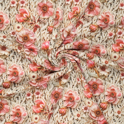 Bild von Alpenfleece-Stoff mit Blumen – warme Strickware – online bei Šarlotes audumi erhältlich