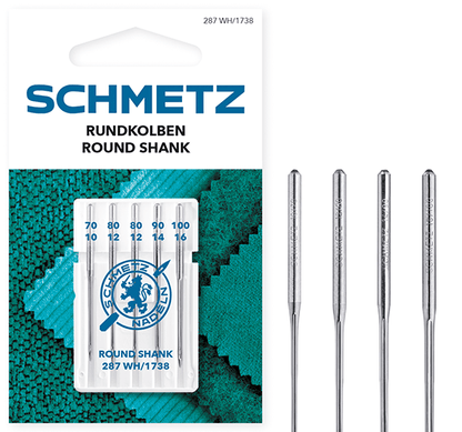 Aiguilles à tige ronde SCHMETZ ROUND SHANK 287 WH/1738 - N° 70/80/90/100 (5 pièces)