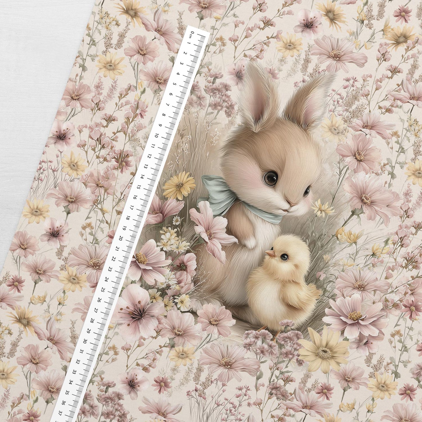 Attēls ar Cilpiņtrikotāžas panelis 40x50 cm - saulainā trusīša draudzība 250 g/m² – pieejams Šarlotes audumi