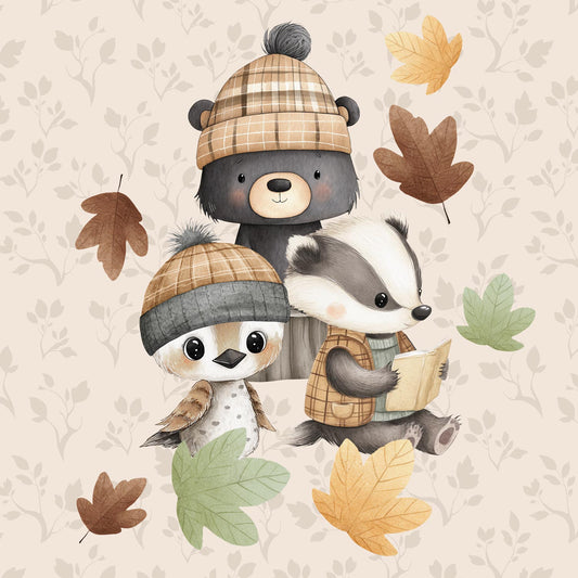 Attēls ar Cilpiņtrikotāžas panelis 40x50 cm - zvēri cepurēs un šallēs 250 g/m² – pieejams Šarlotes audumi