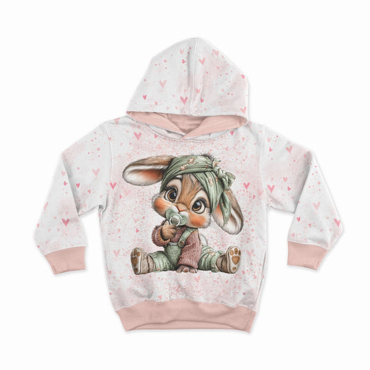 Bild mit Schlaufenstrick-Panel – kleiner Hase mit Schnuller, Design 19 – online erhältlich bei Šarlotes audumi