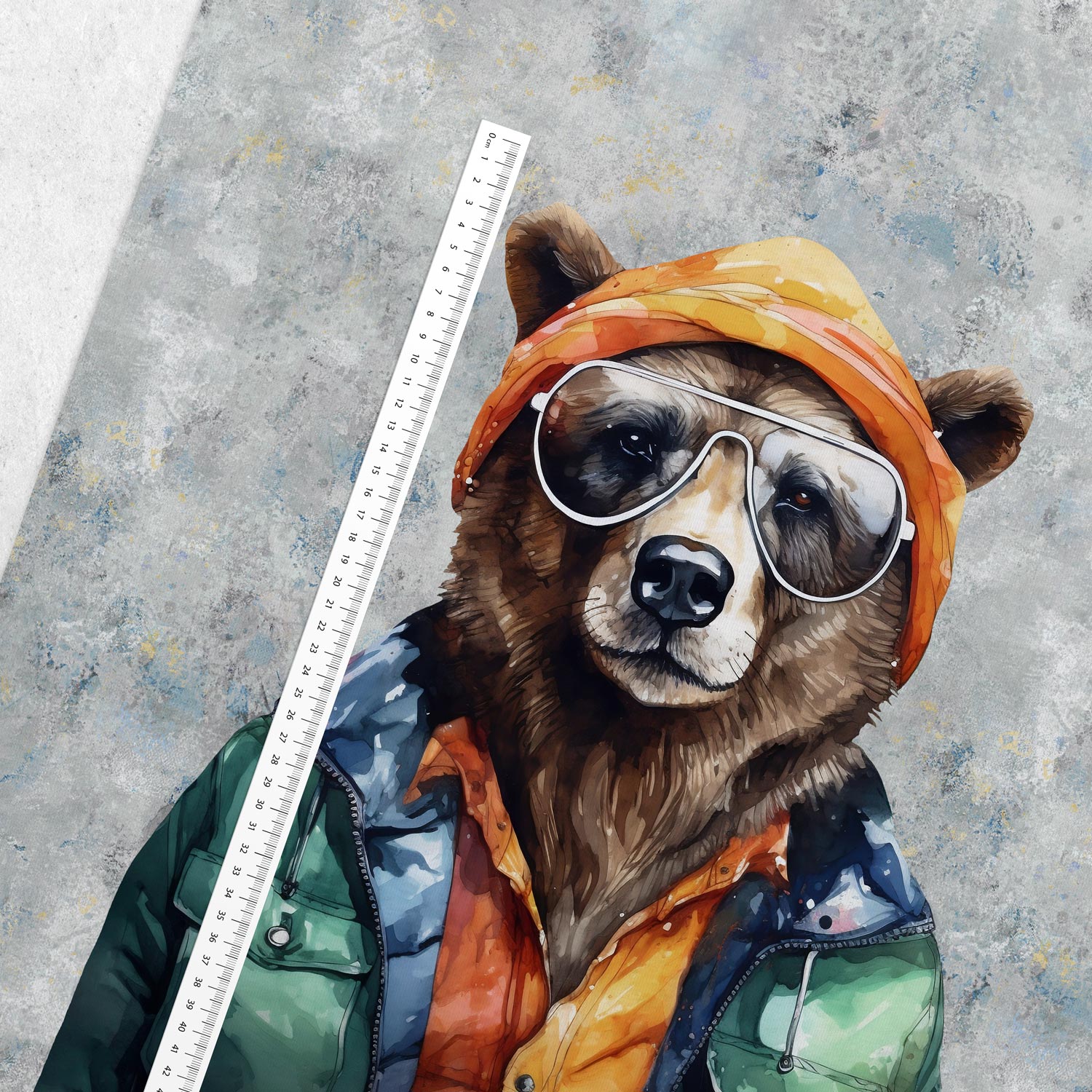 Attēls ar Cilpiņtrikotāžas panelis - stilīgais meža lācis hiberpankstila jakā 250 g/m² | Dizains - 01 – pieejams Šarlotes audumi