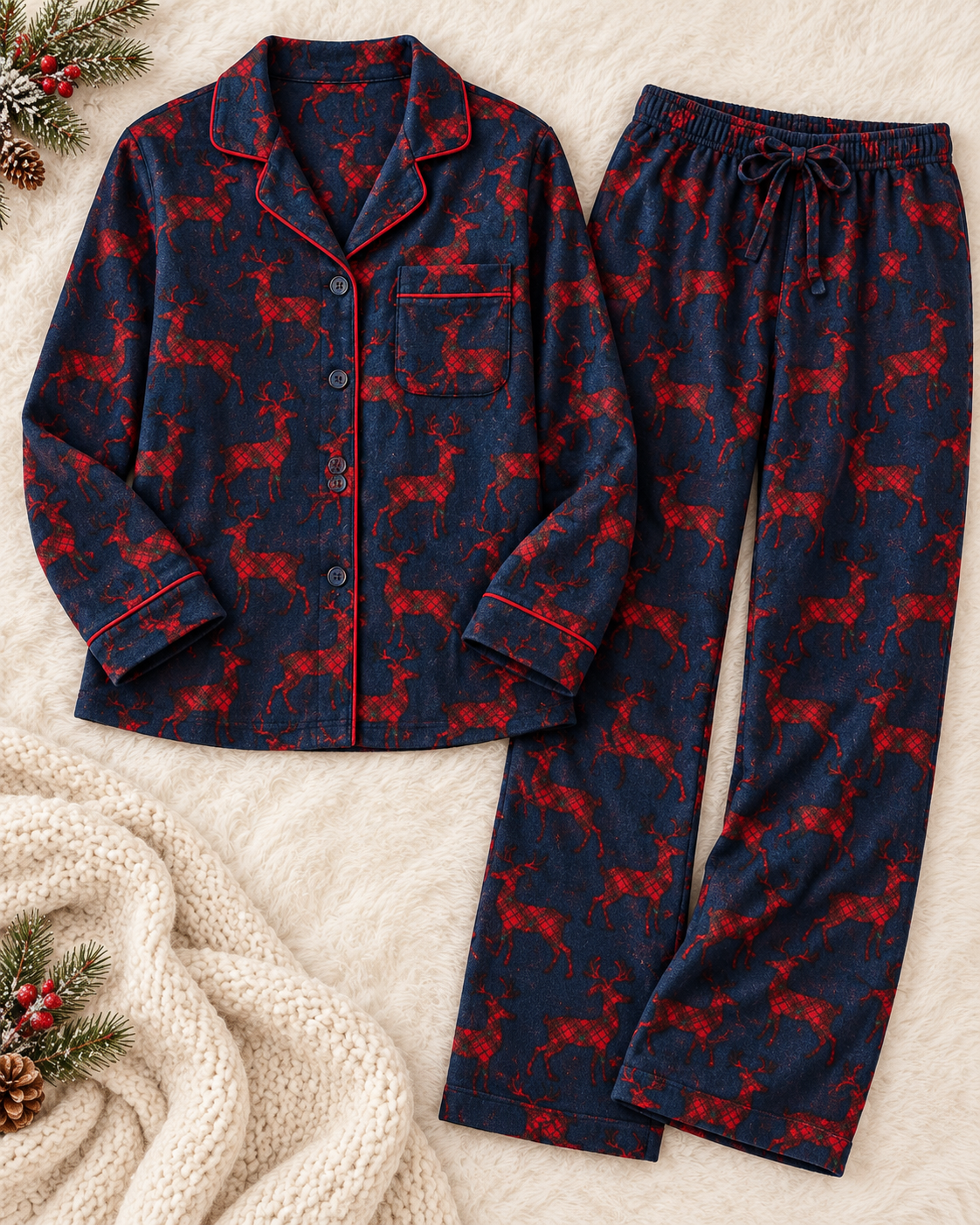 Weihnachts-Baumwollflanell mit Rentieren auf Blau