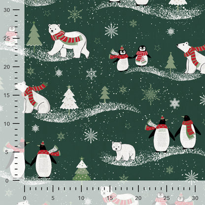 Canvas fabric - Christmas motif on dark green