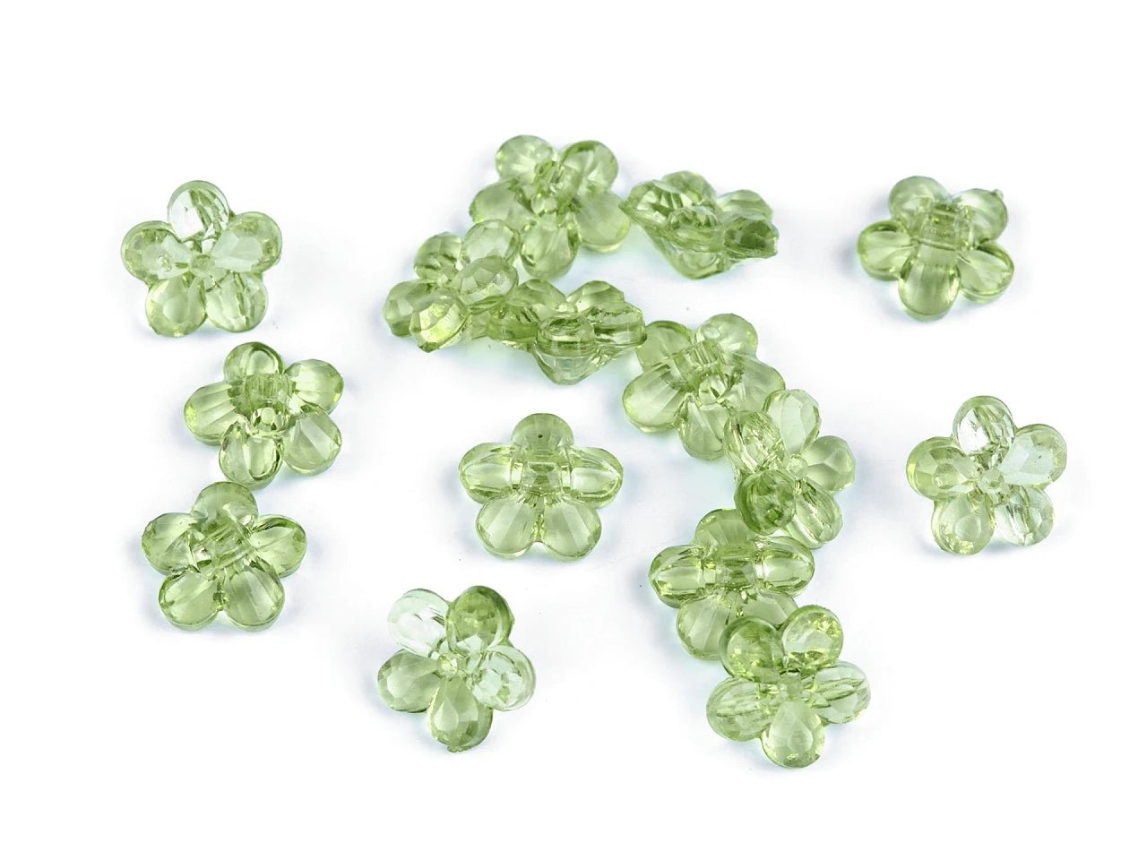 Bild mit dekorativen blütenförmigen Knopfpailletten 12 mm – online bei Šarlotes audumi erhältlich