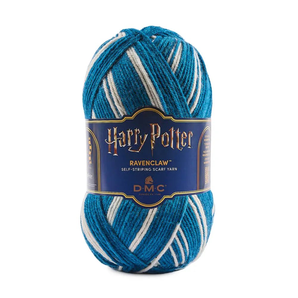 Abbildung des DMC Harry Potter Magic Garns, 300 g / 410 m – selbststreifendes Garn in den Farben der Hogwarts-Häuser – online bei Šarlotes audumi erhältlich