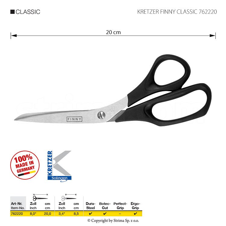 Attēls ar Drēbnieku šķēres FINNY CLASSIC-20 CM – pieejams internetā Šarlotes audumi