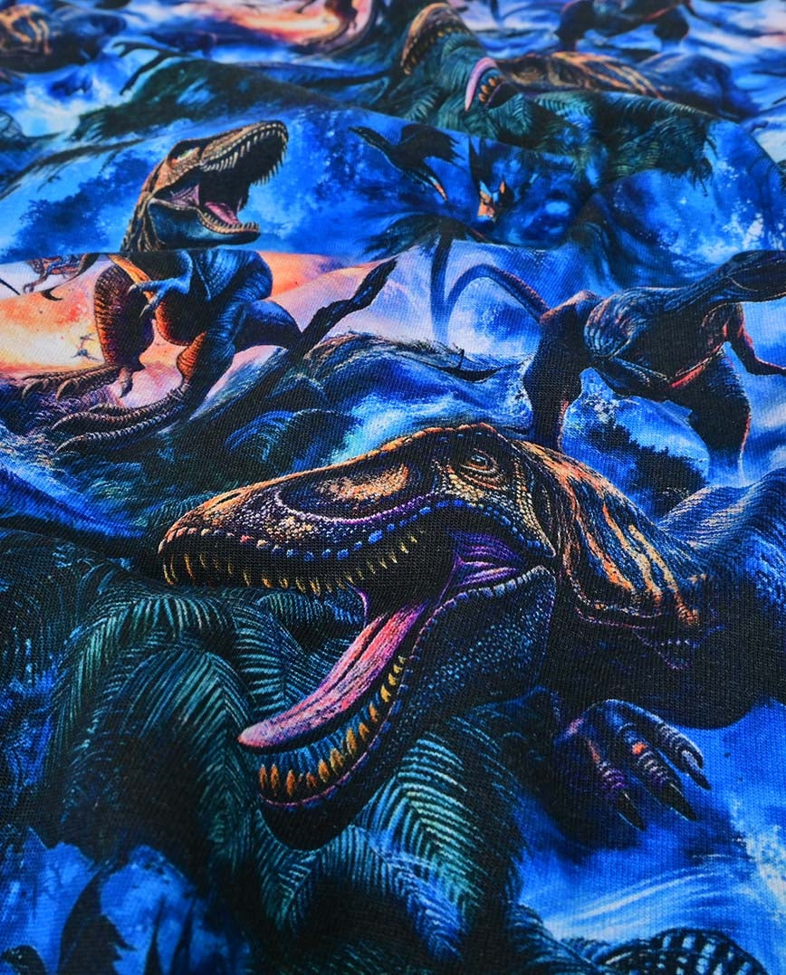 Baumwolljersey, Dinosaurier auf Dunkelblau