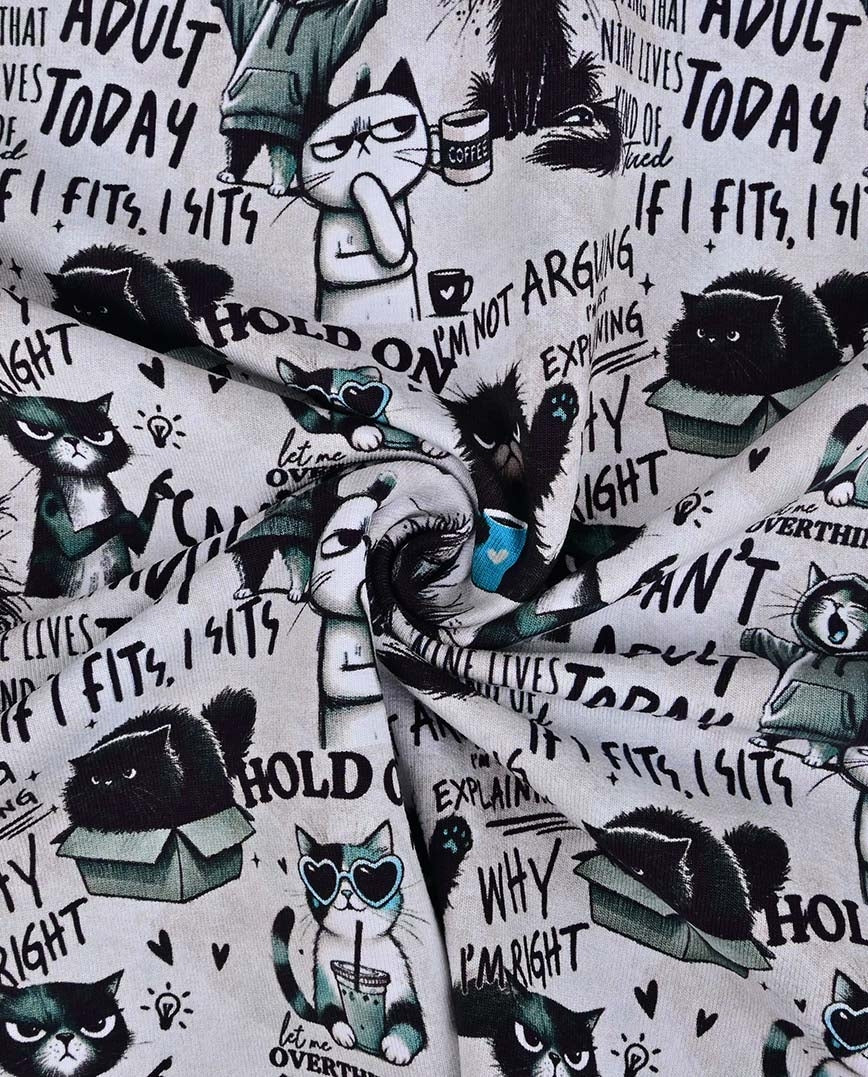 Warm knitted fabric, Alpenfleece fabric with cats