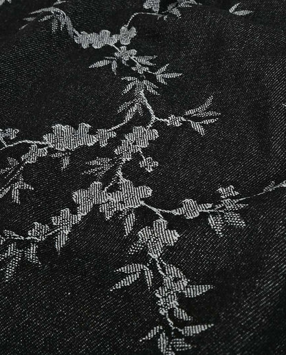 Jacquard-Jeansstoff mit Blumen – Schwarz