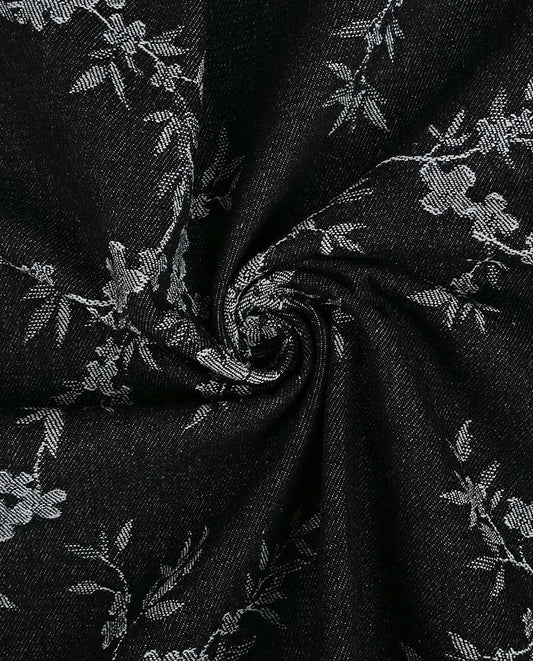 Jacquard-Jeansstoff mit Blumen – Schwarz