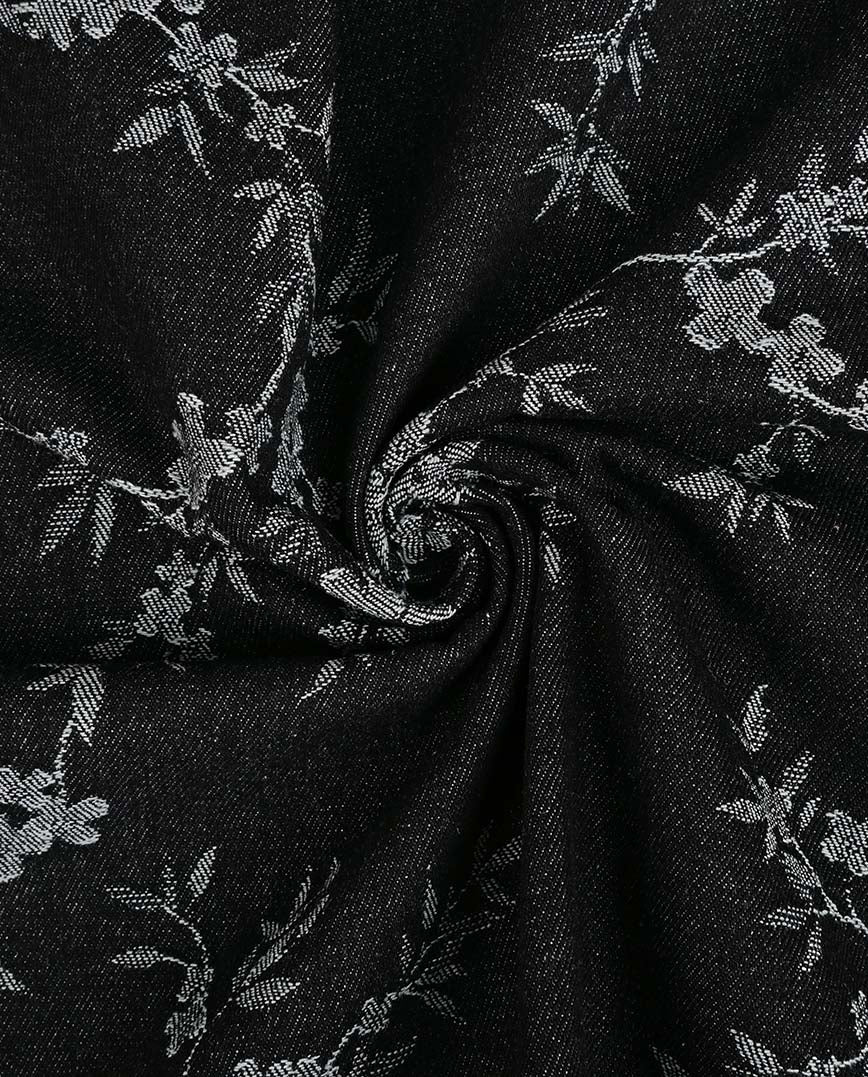 Jacquard-Jeansstoff mit Blumen – Schwarz