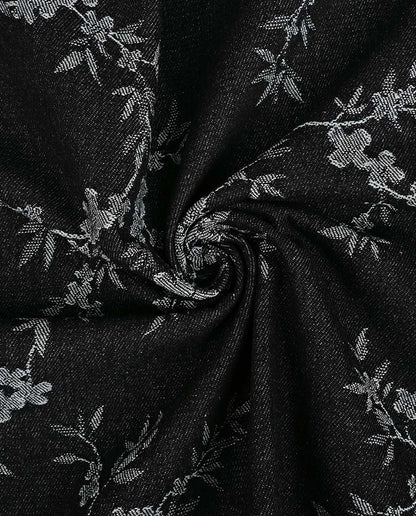 Jacquard-Jeansstoff mit Blumen – Schwarz