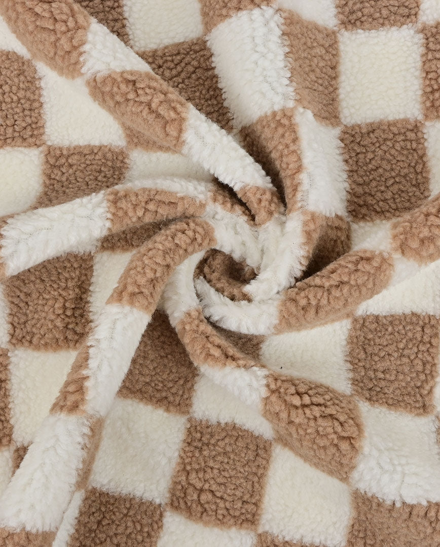 Teddy-Fleece mit beigen Karos
