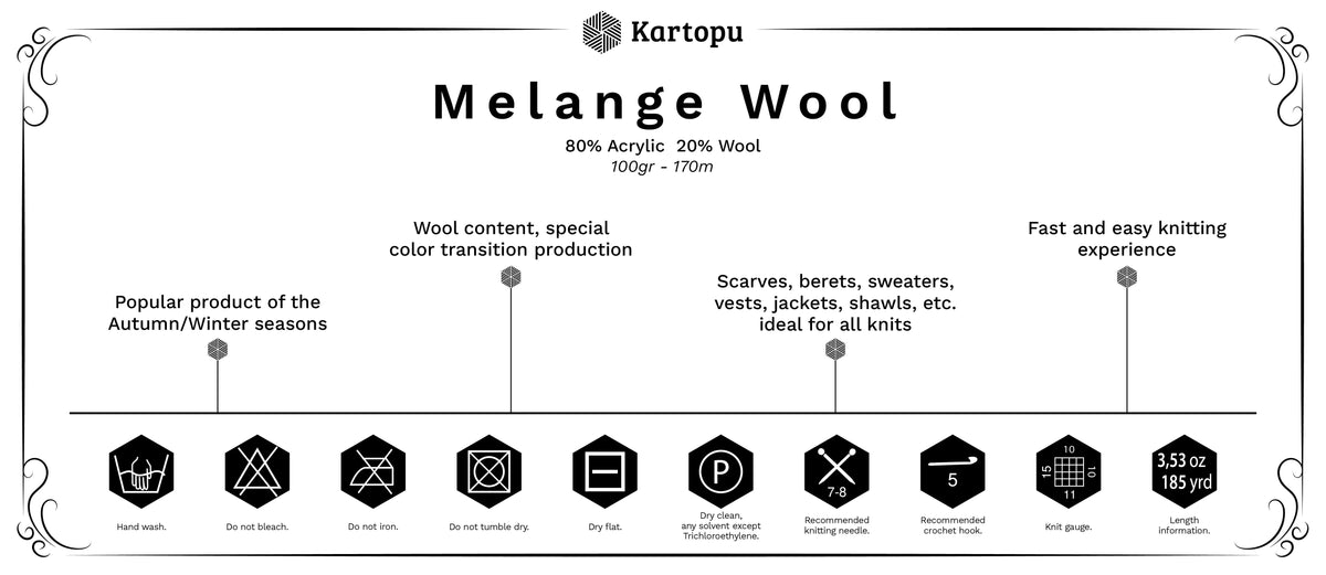 Bild von Garn mit Wolle KARTOPU MELANGE WOOL 100 g / 170 m – online erhältlich bei Šarlotes audumi