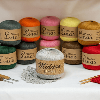 Image de fils de lin Midara Linas – 100 g/ 600 m – disponible chez Šarlotes audumi