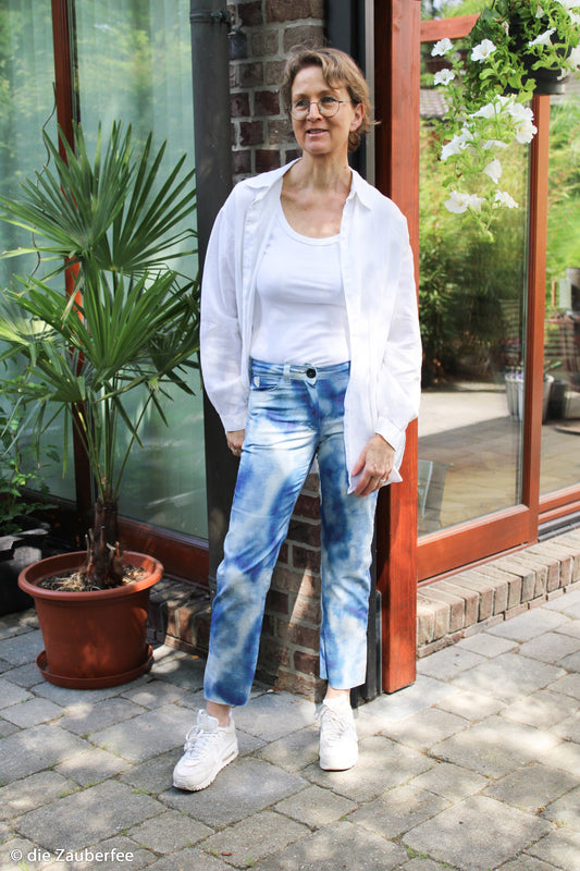 Bild mit Jeansstoff-Batikmuster, blaugrau, 190 g/m² – erhältlich bei Šarlotes audumi