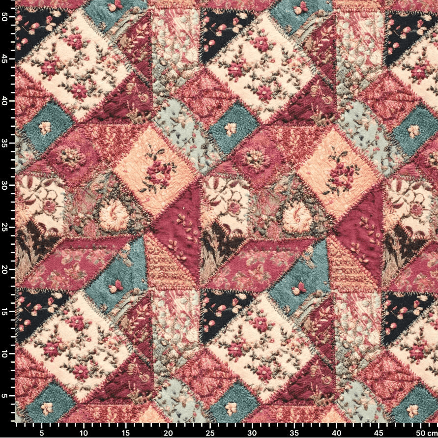 Tissu sergé coton patchwork rose en denim 295 g/m² – disponible chez Šarlotes audumi