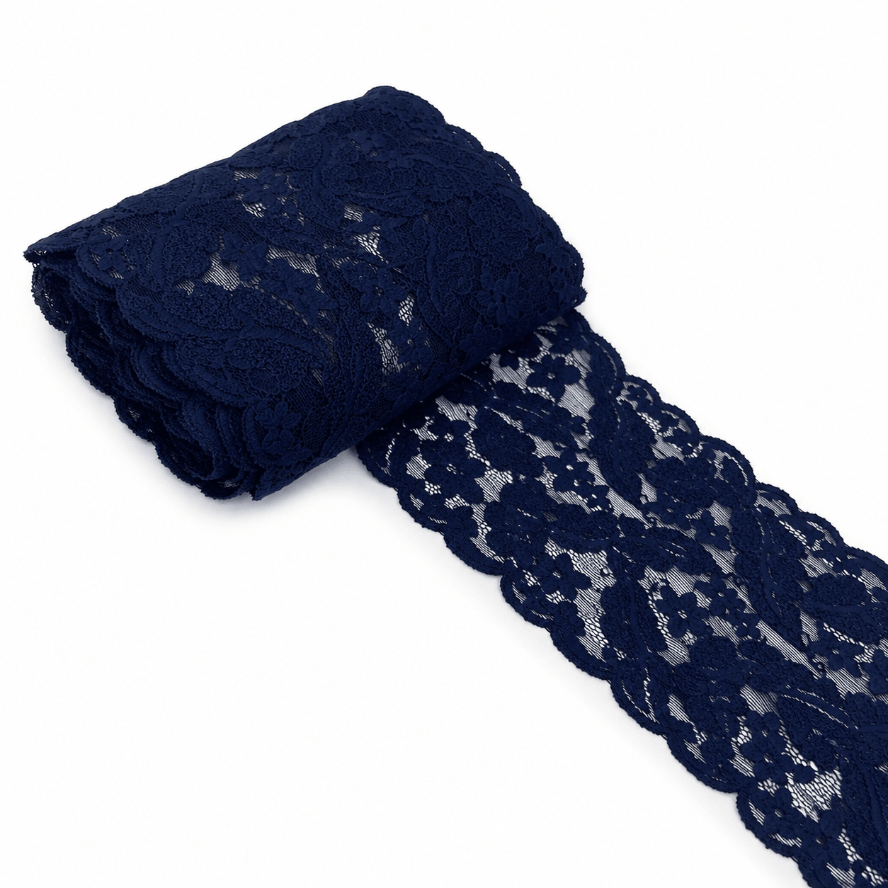 Image de dentelle élastique 15 cm - bleu foncé à texture veloutée – disponible chez Šarlotes audumi