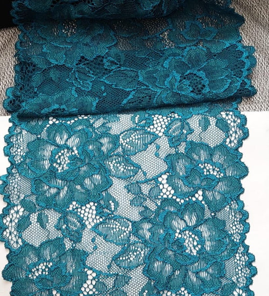 Image of elastic lace 18 cm - petrol green – available at Šarlotes audumi