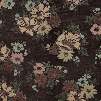 Bild mit Gobelin-Blumen mit goldenen Akzenten auf braunem Hintergrund – online erhältlich bei Šarlotes audumi