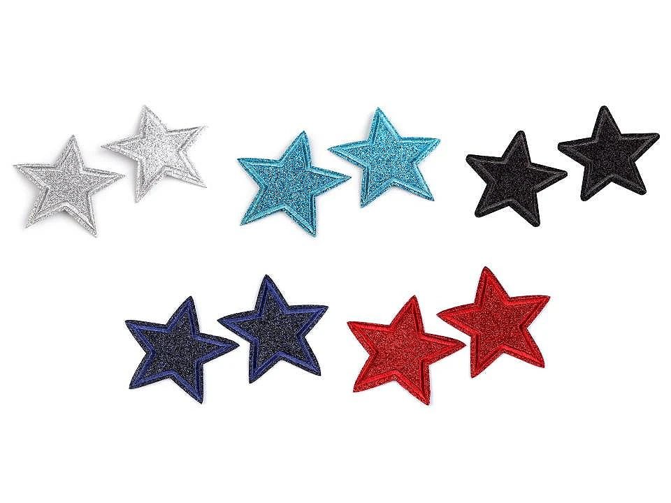 Image with iron-on star patch | 2 pcs. 65 - 70 mm | assorted shades – available at Charlotte's Fabrics