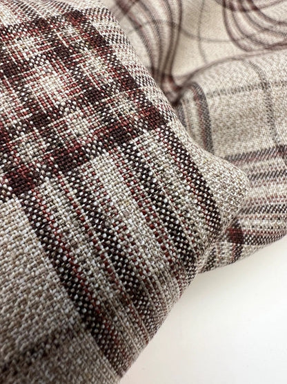 Image of Italian cotton and linen fabric in a plaid pattern in beige tones – available online at Charlotte's Fabrics