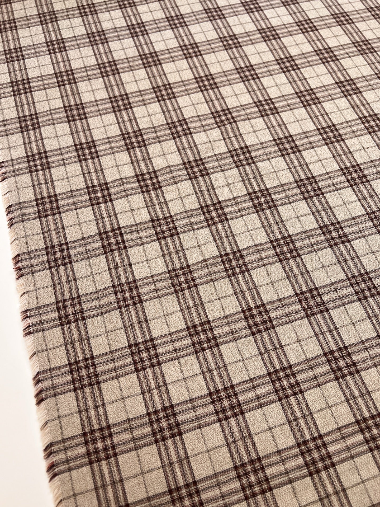 Italian cotton and linen checked fabric in beige tones – available online at Charlotte's Fabrics