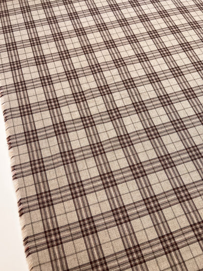 Italian cotton and linen checked fabric in beige tones – available online at Charlotte's Fabrics
