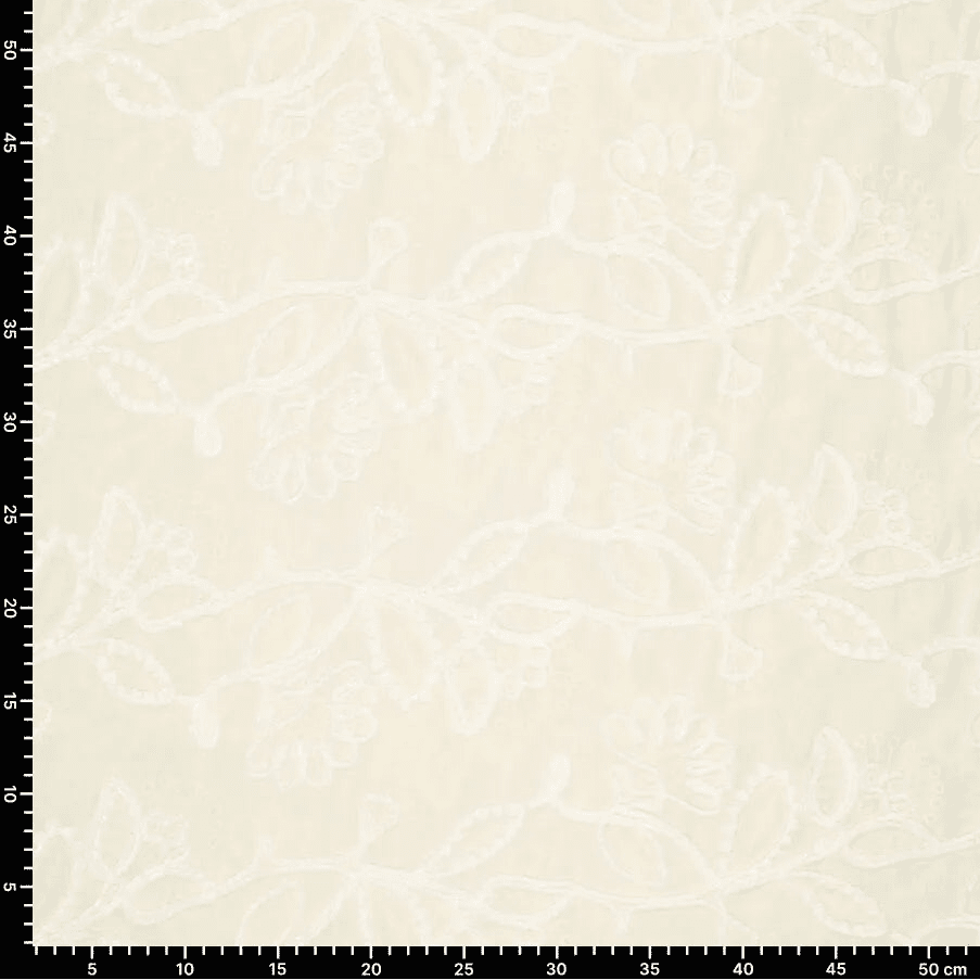 Image de tissu en coton brodé à motif, ton beurre, 145 g/m², disponible chez Šarlotes audumi