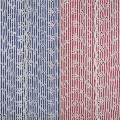 Image de tissu en coton brodé - motif floral avec lignes 120 g/m² – disponible chez Šarlotes audumi