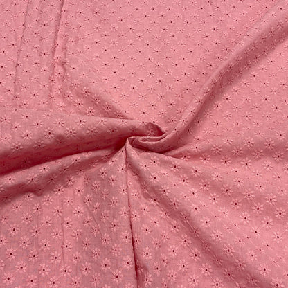 Tissu en coton brodé - motif fleuri vieux rose 110 g/m²