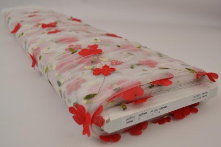 Attēls ar Izšūts tilla audums ar ziediem - sarkans| 150 cm, 70 g/m² – pieejams Šarlotes audumi