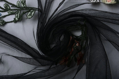Image of embroidered tulle with flowers 100 - 150 g/m² – available at Šarlotes audumi