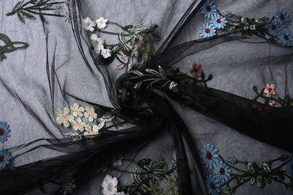 Image of embroidered tulle with flowers 100 - 150 g/m² – available at Šarlotes audumi