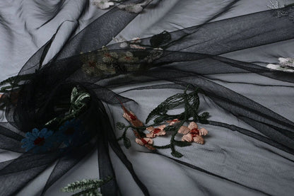 Image of embroidered tulle with flowers 100 - 150 g/m² – available at Šarlotes audumi