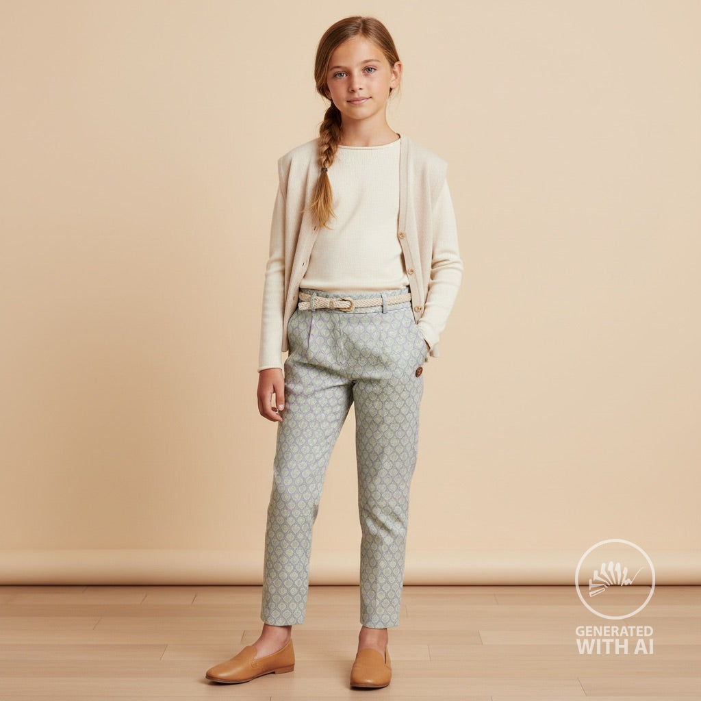 Premium 100% Baumwollstoff – türkisfarbene Blätter auf lila Hintergrund