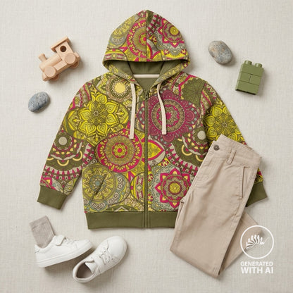 Kokvilnas cilpiņtrikotāža ar siltinājumu-mandalas