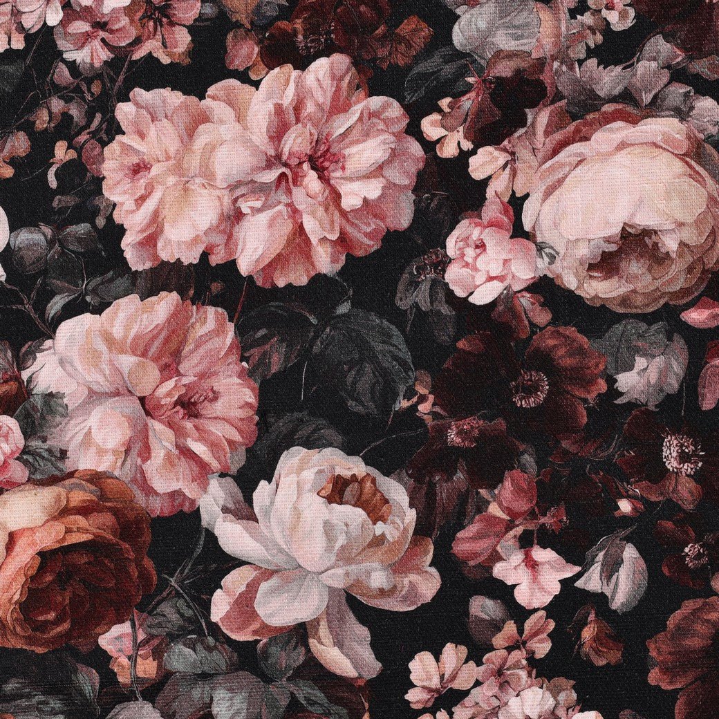 Image du tissu canvas - roses bordeaux 250 g/m² – disponible chez Šarlotes audumi