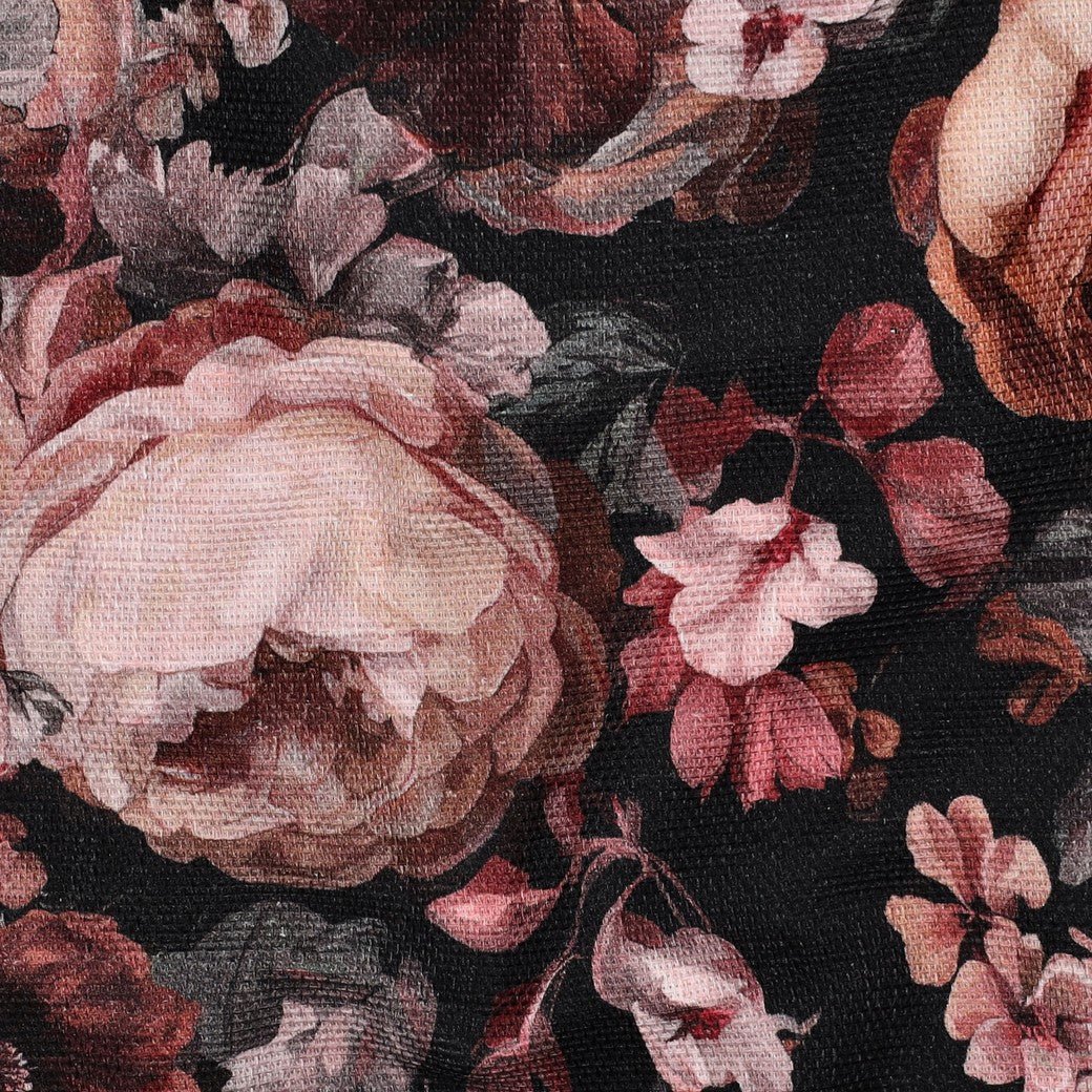 Image du tissu canvas - roses bordeaux 250 g/m² – disponible chez Šarlotes audumi