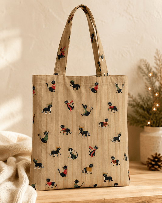 Image d’un tissu canvas avec des chats en écharpes – disponible en ligne chez Šarlotes audumi