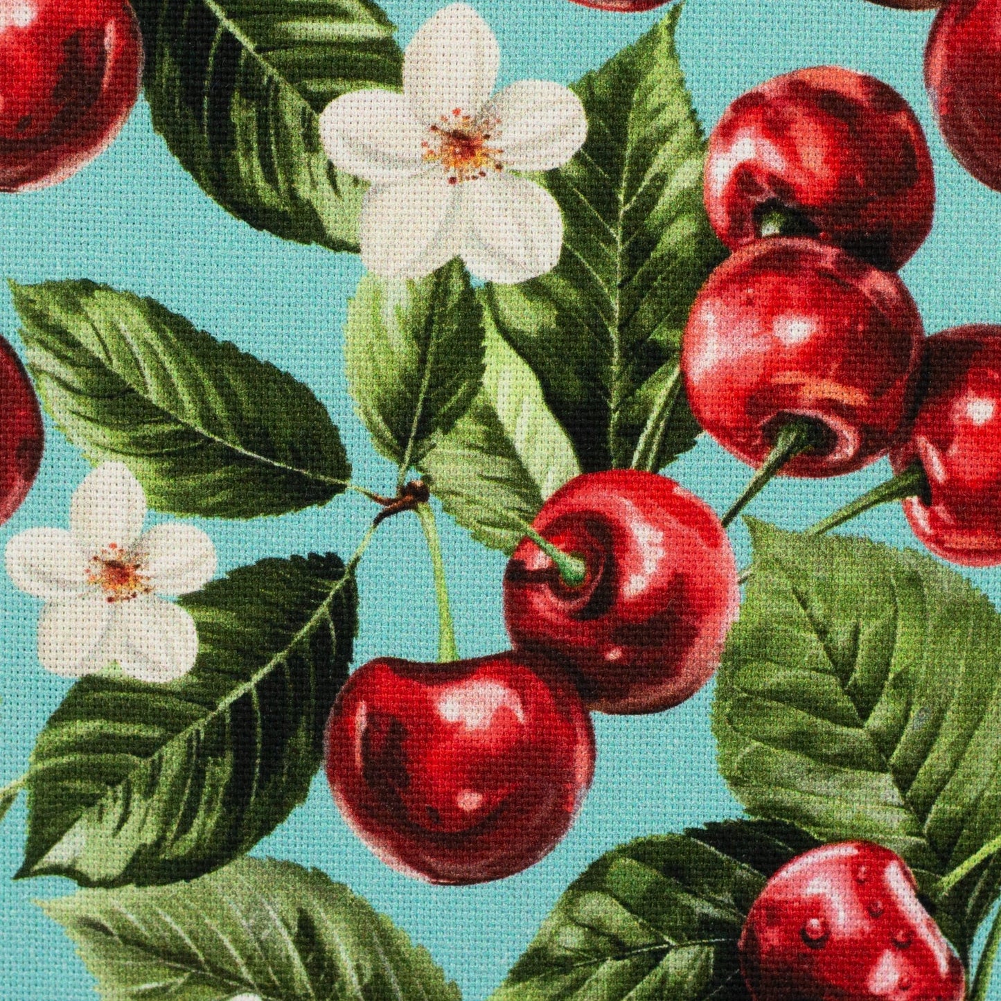 canvas fabric with cherries 230 g/m² – available at Šarlotes audumi