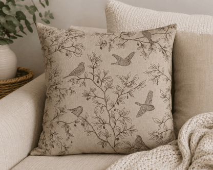 Attēls ar Kanvas audums-putni ar lapām 205 g/m² – pieejams Šarlotes audumi