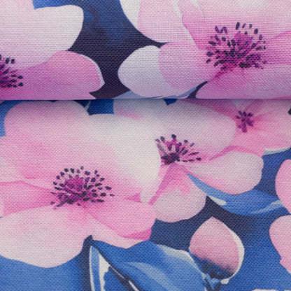 Canvas fabric - pink flowers 200 g/m²