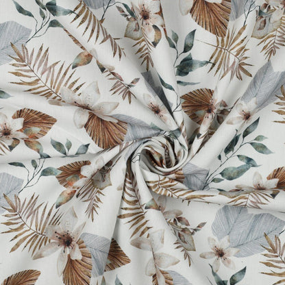 Toile canvas à feuilles tropicales sur fond blanc 190 g/m²