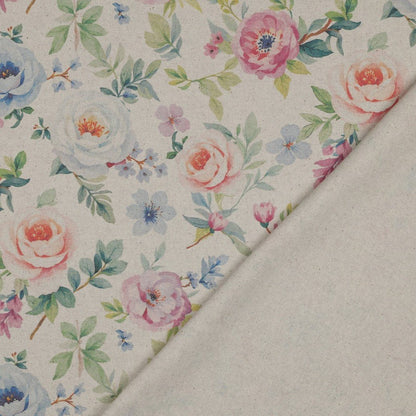 Image de tissu canvas - fleurs sur fond couleur lin 220 g/m² – disponible chez Šarlotes audumi