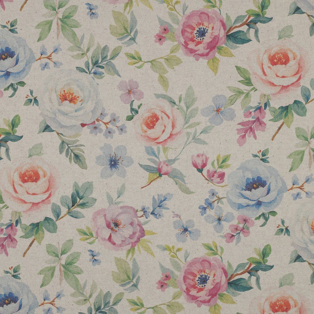 Image avec tissu canvas - fleurs sur fond couleur lin 220 g/m² – disponible chez Šarlotes audumi